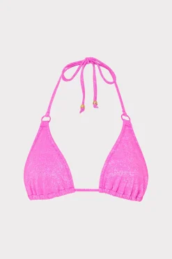 MILLY Jumpsuits & Rompers-Metallic Ring Triangle Bikini Top Fuchsia/Silver