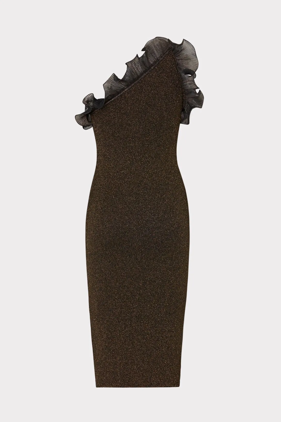 MILLY Sweaters & Knits-Metallic Scallop Ruffle One Shoulder Dress Gold