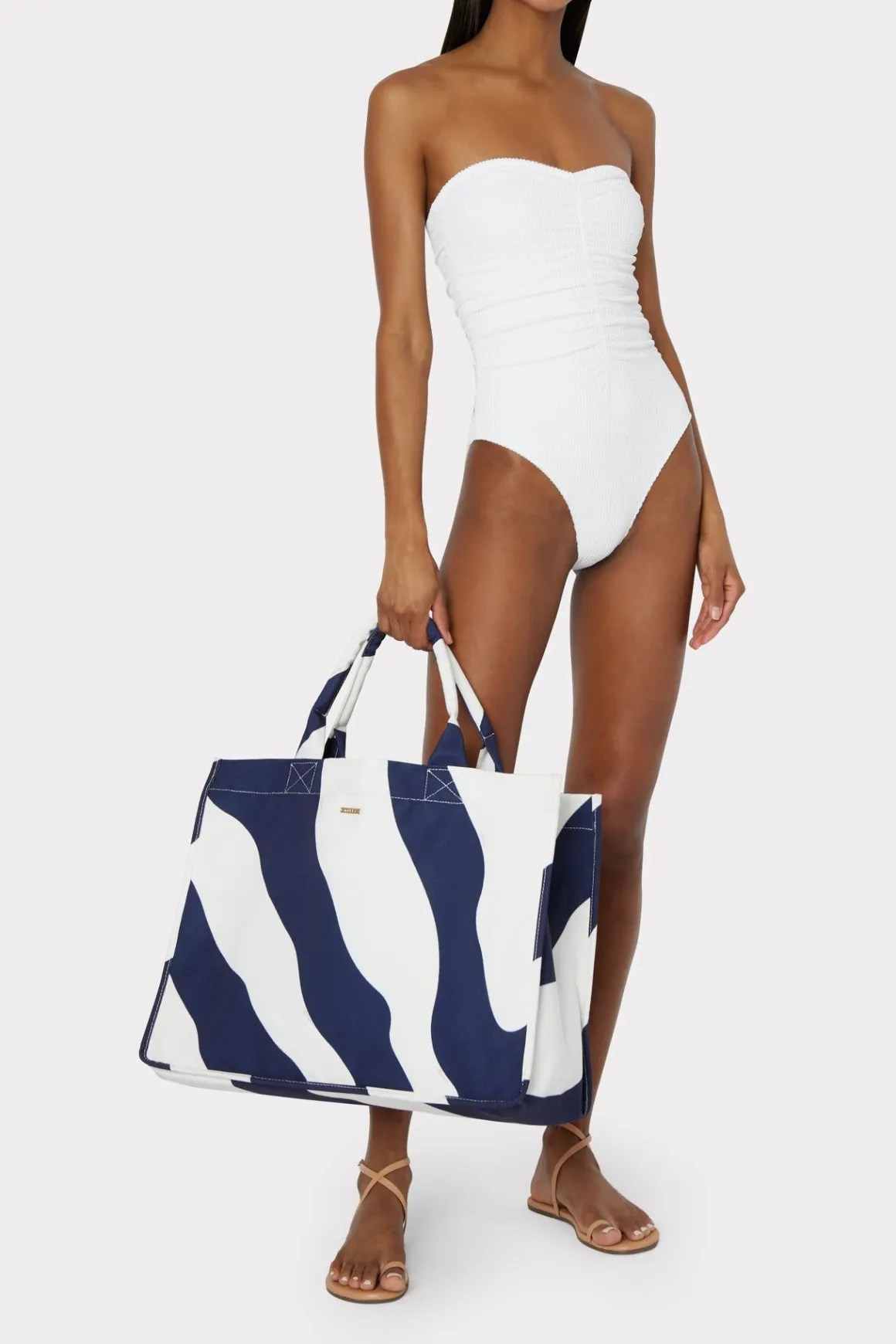 MILLY Beach Totes-Mimi Canvas Tote Ecru/Navy
