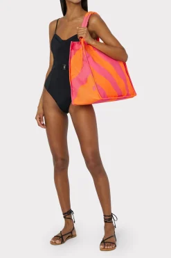 MILLY Accessories-Mimi Canvas Tote Milly Pink/Tangerine