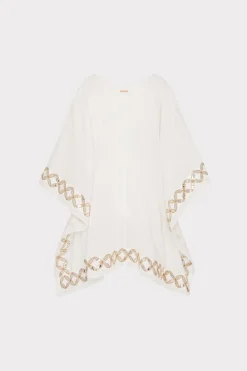 MILLY Jumpsuits & Rompers-Mirrored Embroidery Caftan White/Gold