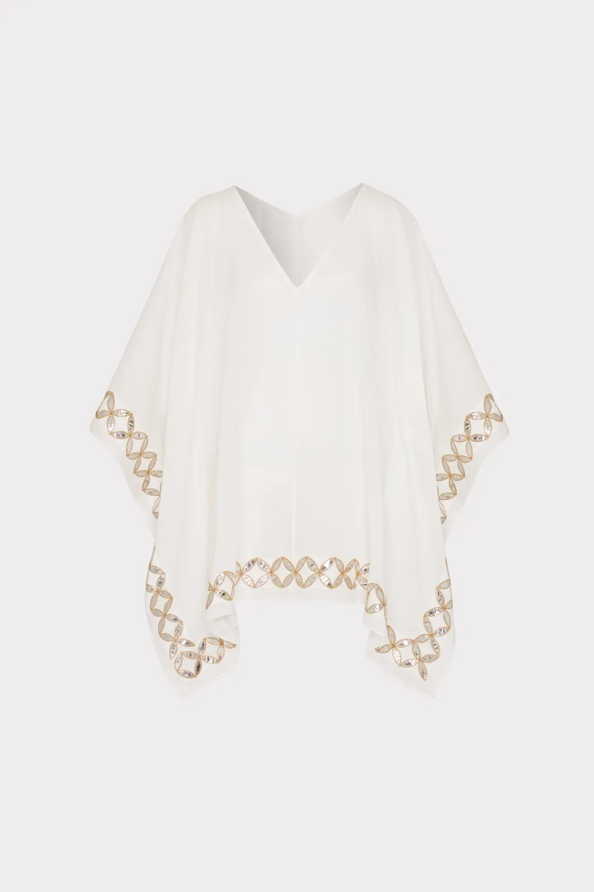 MILLY Cover-Ups-Mirrored Embroidery Caftan White/Gold