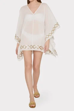 MILLY Cover-Ups-Mirrored Embroidery Caftan White/Gold