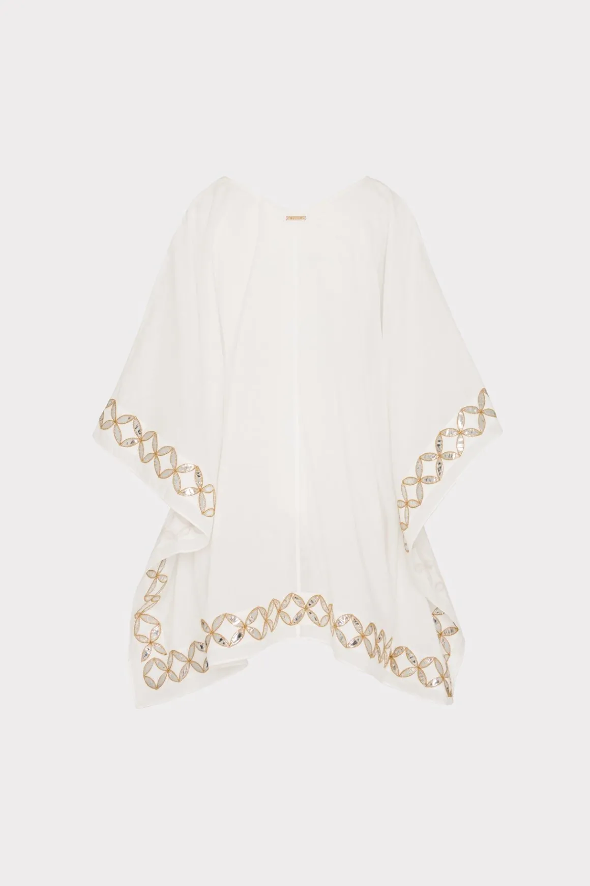 MILLY Cover-Ups-Mirrored Embroidery Caftan White/Gold