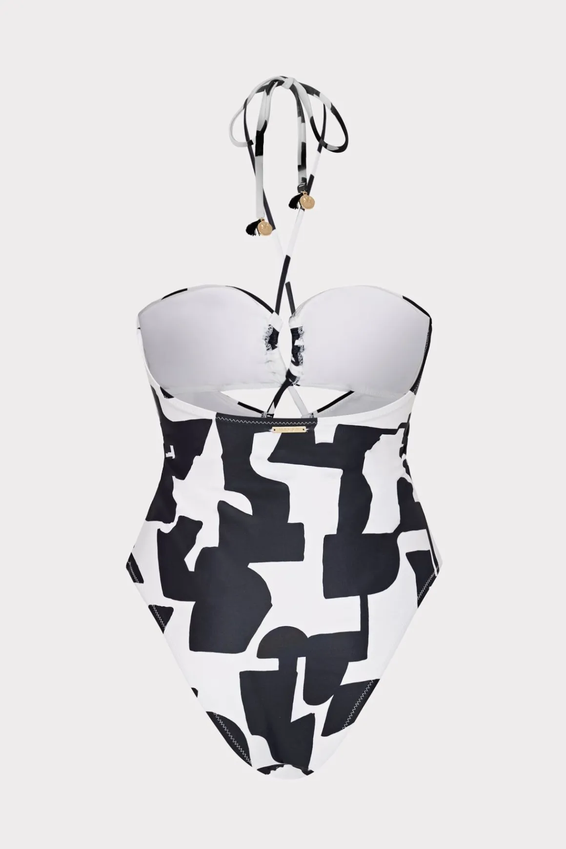 MILLY One Piece Swimsuits-Modern Geo Print Looped Cutout One-Piece Black/Ecru