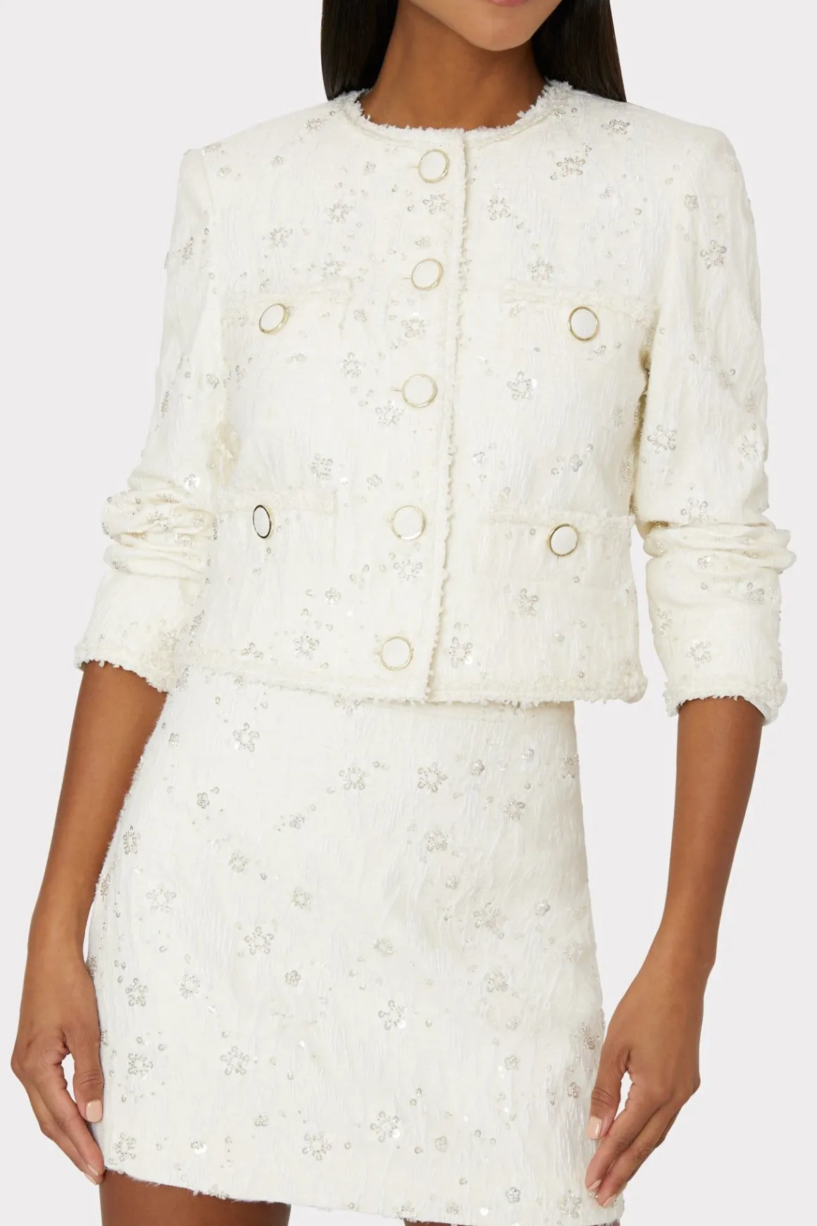 MILLY Skirts-Modern Mini Beaded Skirt Ecru