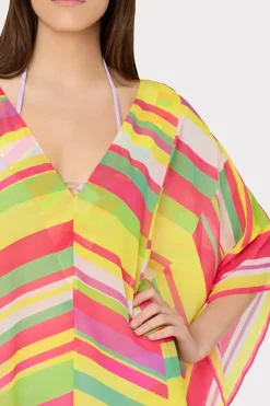 MILLY Cover-Ups-Multi Color Chevron Caftan Green Multi
