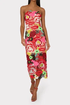 MILLY Guest Of Dresses-Multi Color Lace Dress Red Multi