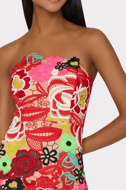 MILLY Evening Gowns-Multi Color Lace Dress Red Multi