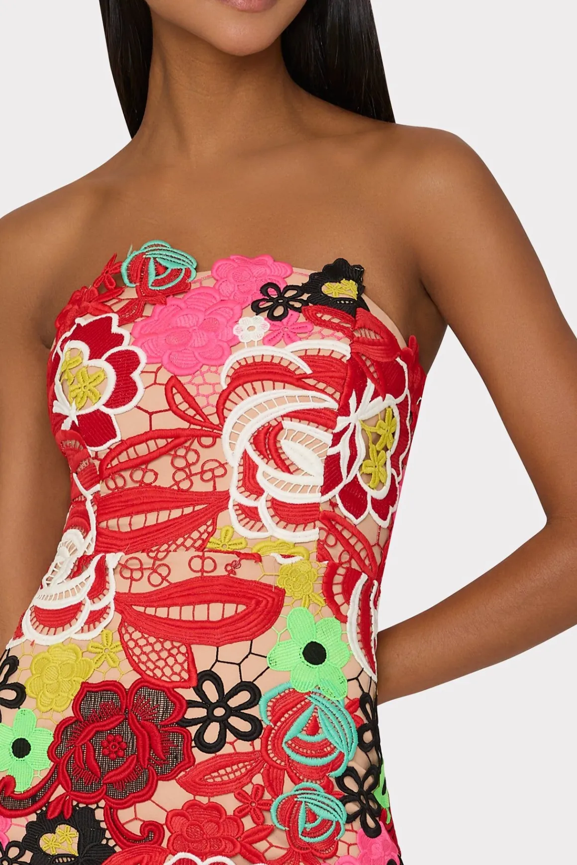 MILLY Cocktail Dresses-Multi Color Lace Dress Red Multi