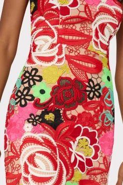 MILLY Cocktail Dresses-Multi Color Lace Dress Red Multi