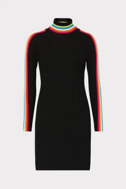 MILLY Knit Dresses-Multi Color Racer Stripe Mini Dress Black Multi