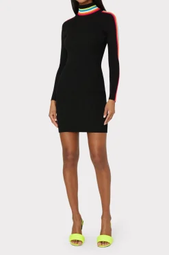 MILLY Knit Dresses-Multi Color Racer Stripe Mini Dress Black Multi