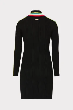 MILLY Knit Dresses-Multi Color Racer Stripe Mini Dress Black Multi