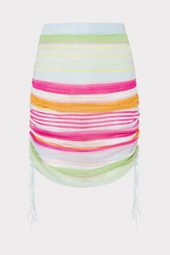 MILLY Jumpsuits & Rompers-Multi Stripe Ruched Skirt Pink Multi