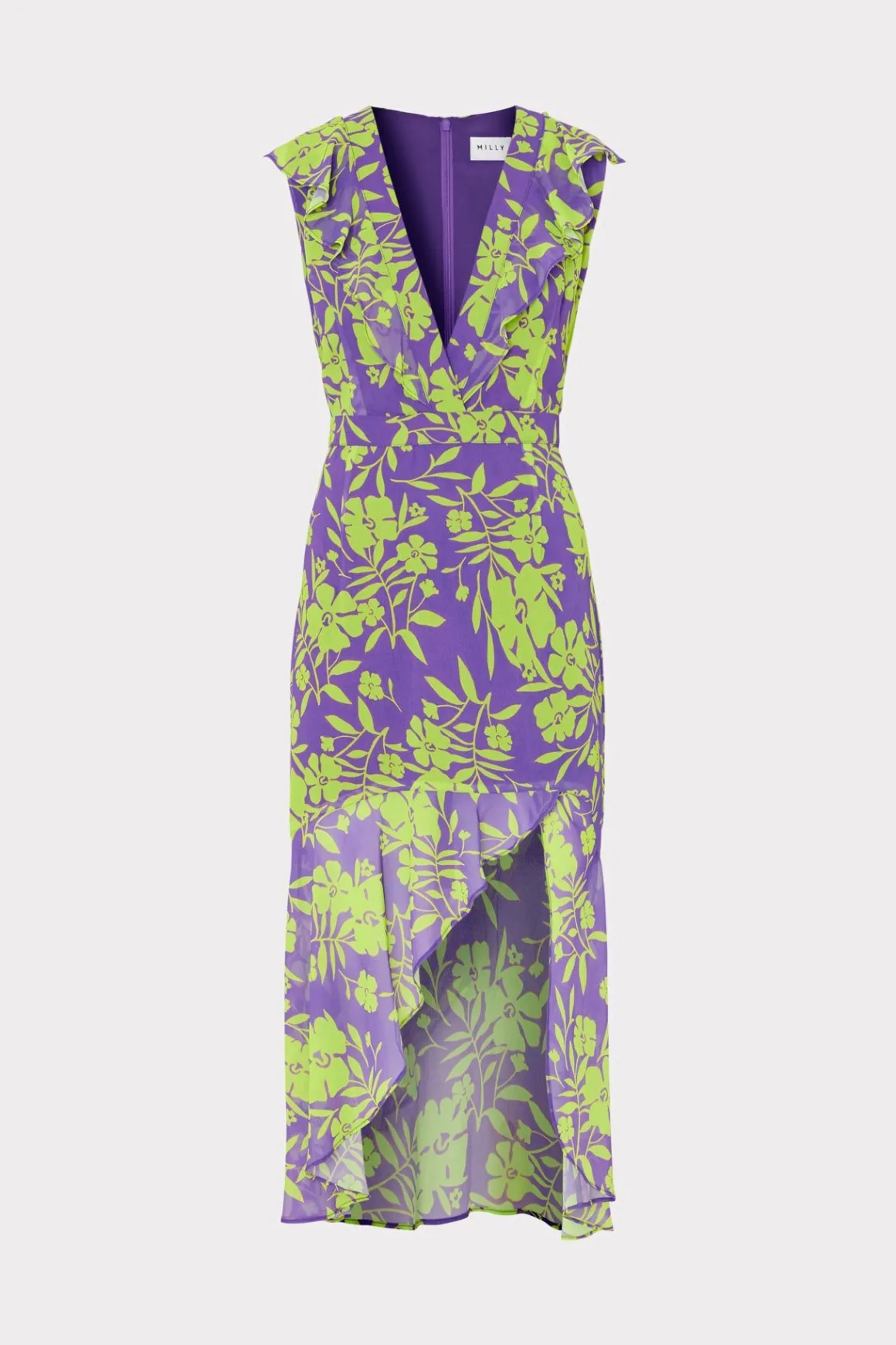 MILLY Jumpsuits & Rompers-Nanci Marigold Aroma Ruffle Dress Purple Multi