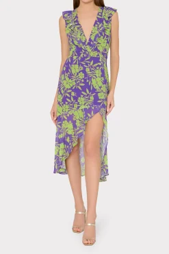 MILLY Jumpsuits & Rompers-Nanci Marigold Aroma Ruffle Dress Purple Multi