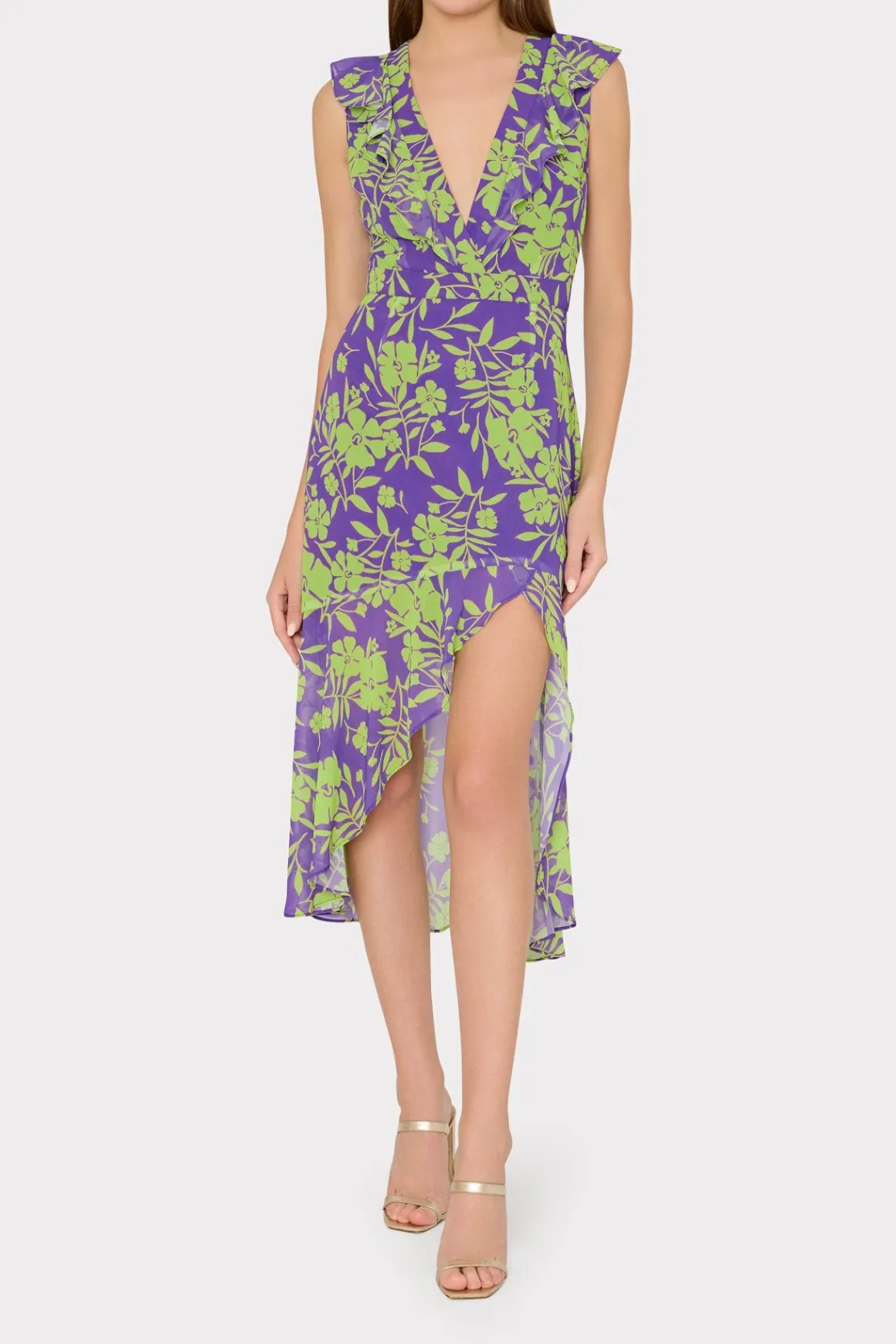 MILLY Jumpsuits & Rompers-Nanci Marigold Aroma Ruffle Dress Purple Multi