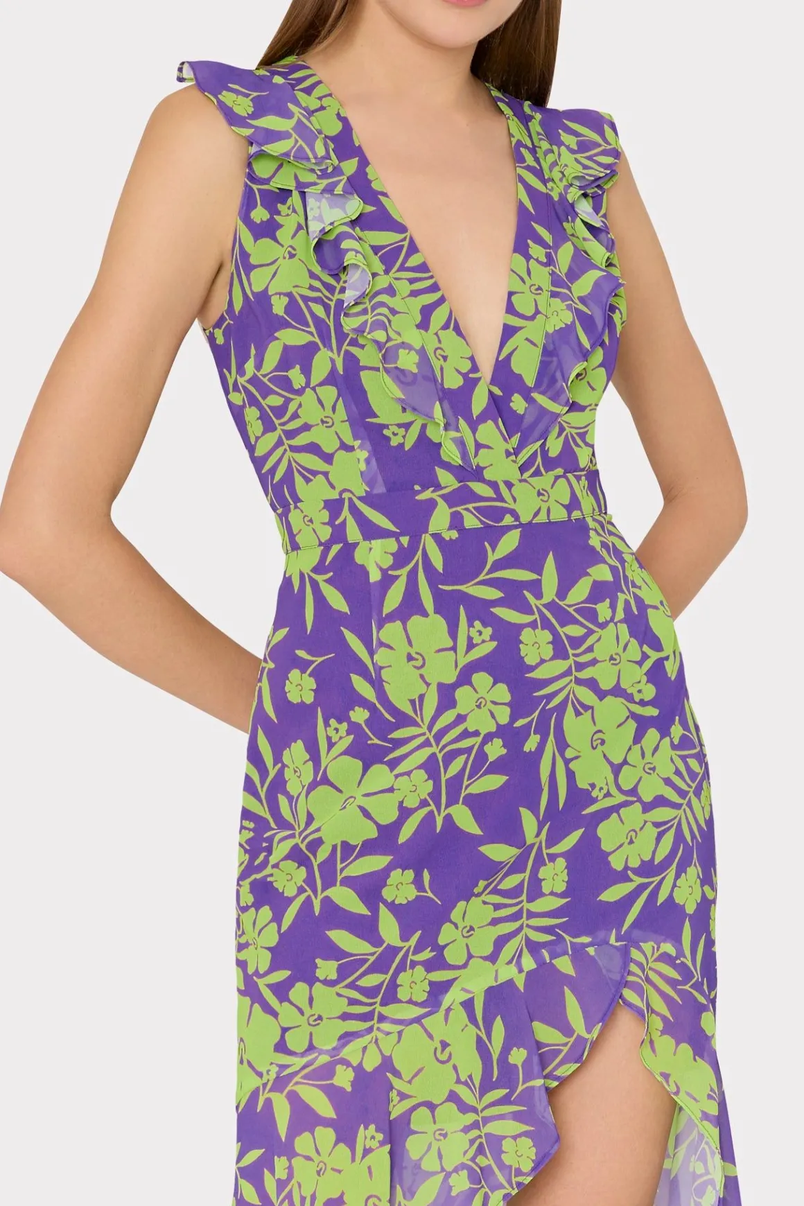 MILLY Jumpsuits & Rompers-Nanci Marigold Aroma Ruffle Dress Purple Multi