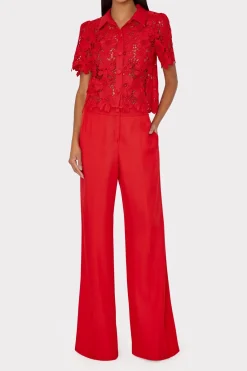 MILLY Matching Sets-Nash Viscose Twill Pants Red