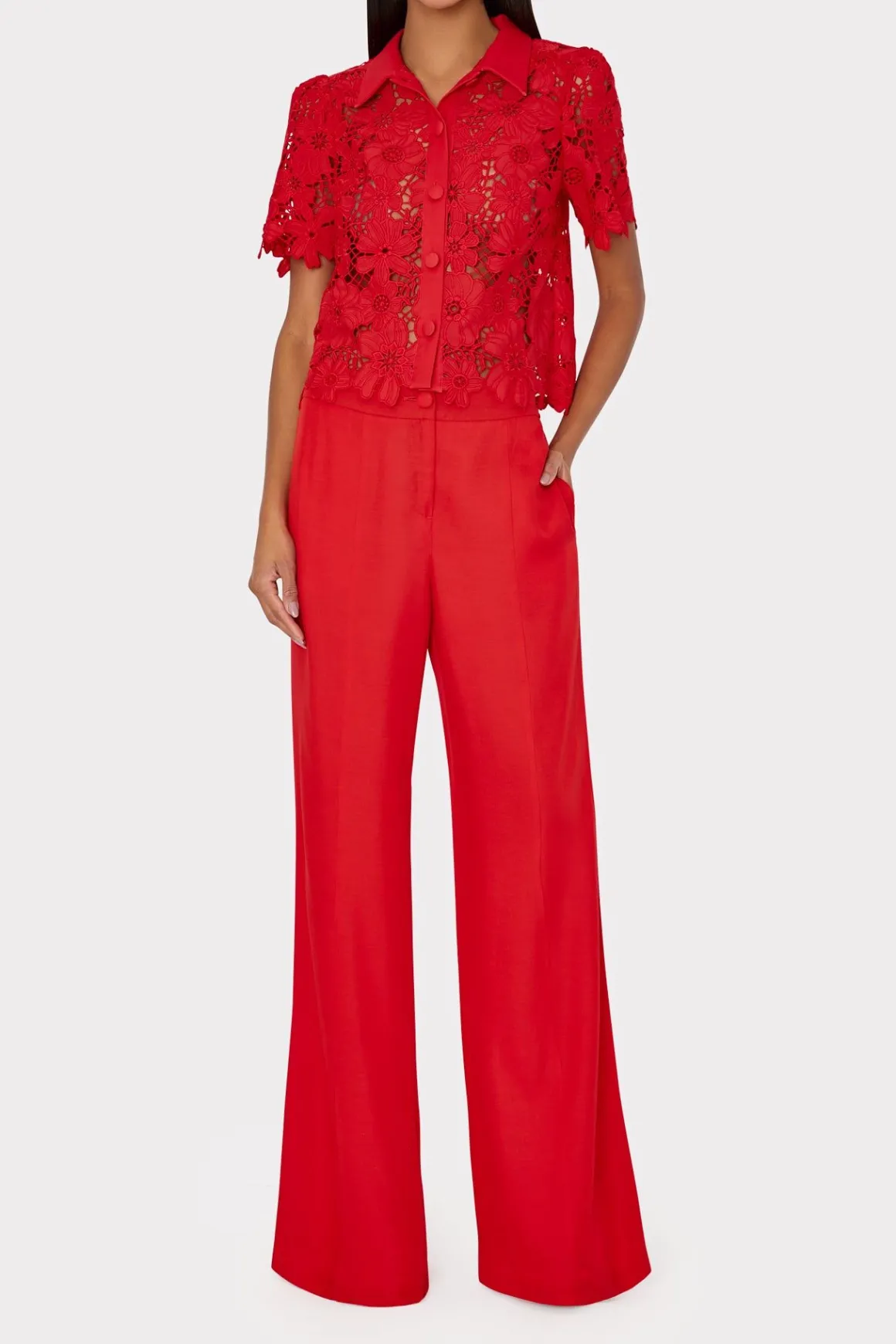 MILLY Matching Sets-Nash Viscose Twill Pants Red