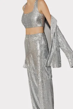 MILLY Tops-Nickie Sequins Crop Top Silver