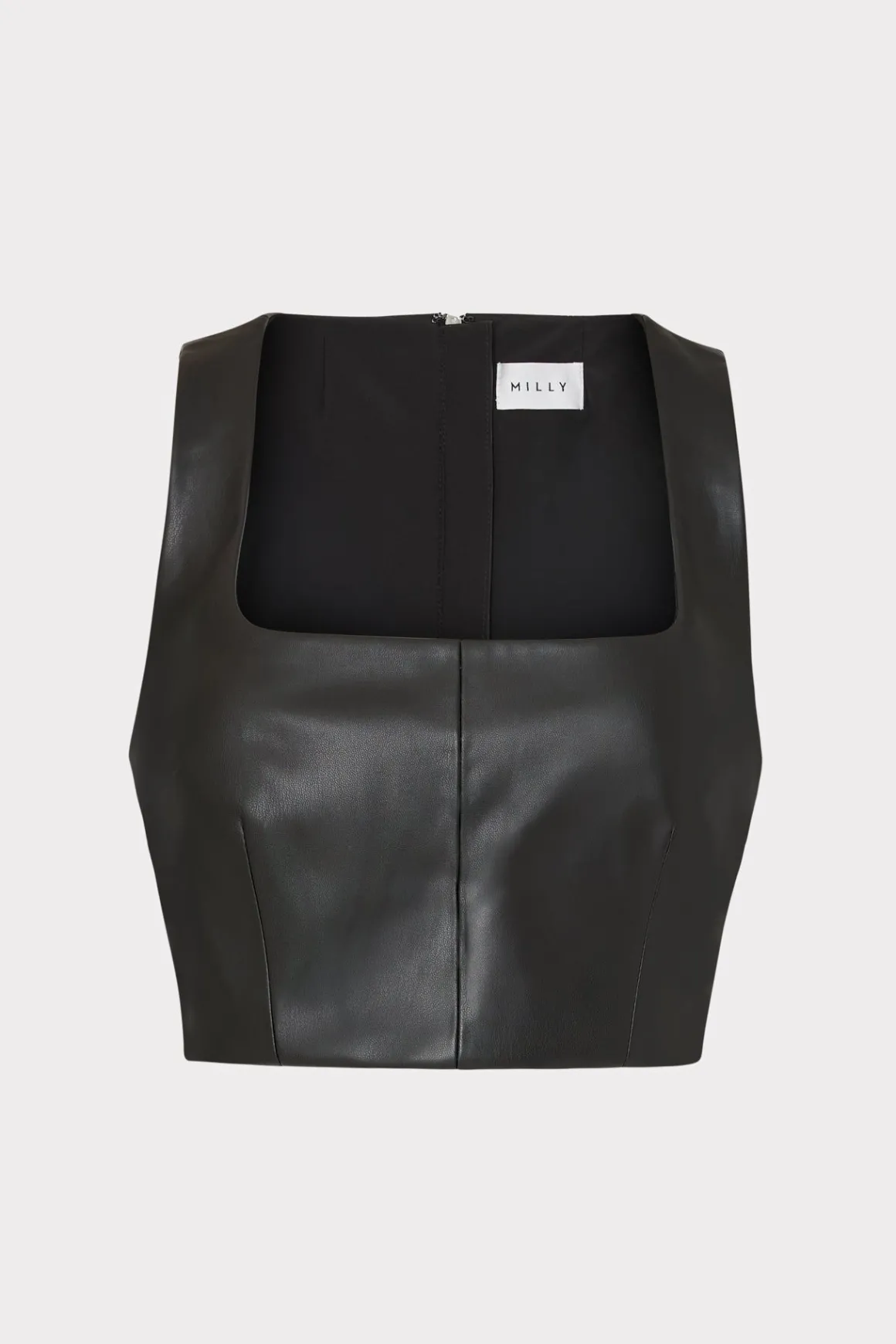MILLY Tops-Nickie Vegan Leather Crop Top Black