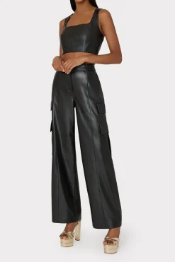 MILLY Tops-Nickie Vegan Leather Crop Top Black