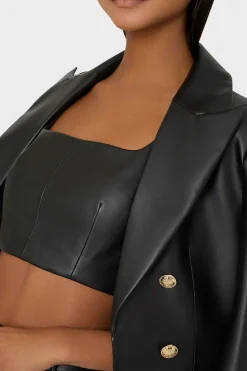 MILLY Tops-Nickie Vegan Leather Crop Top Black