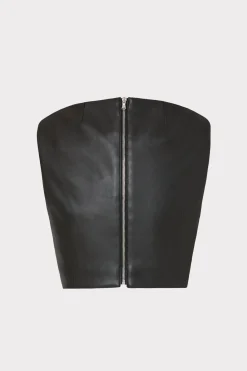MILLY Tops-Nickie Vegan Leather Crop Top Black