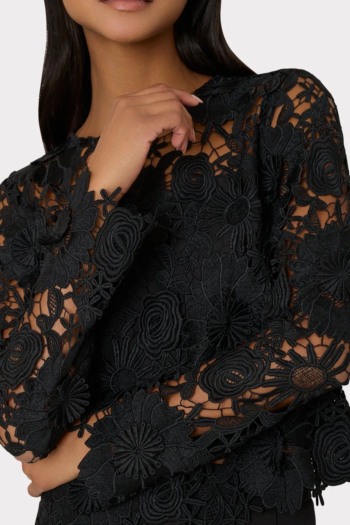 MILLY Tops-Nori 3D Lace Shirt Black