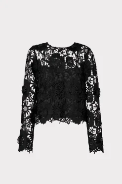 MILLY Jumpsuits & Rompers-Nori 3D Lace Shirt Black