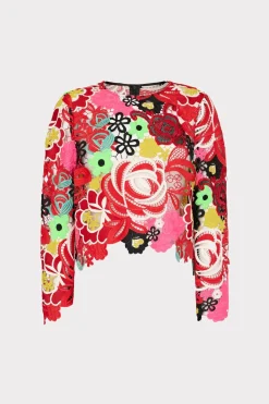 MILLY Tops-Nori Multi Color Lace Top Red Multi