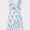 MILLY Mini Dresses-Novi Poppy Embroidery Wrap Dress White/Blue