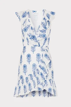 MILLY Mini Dresses-Novi Poppy Embroidery Wrap Dress White/Blue