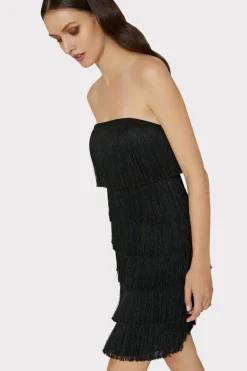 MILLY Little Black Dresses-Nuoir Metallic Fringe Dress Black Metallic