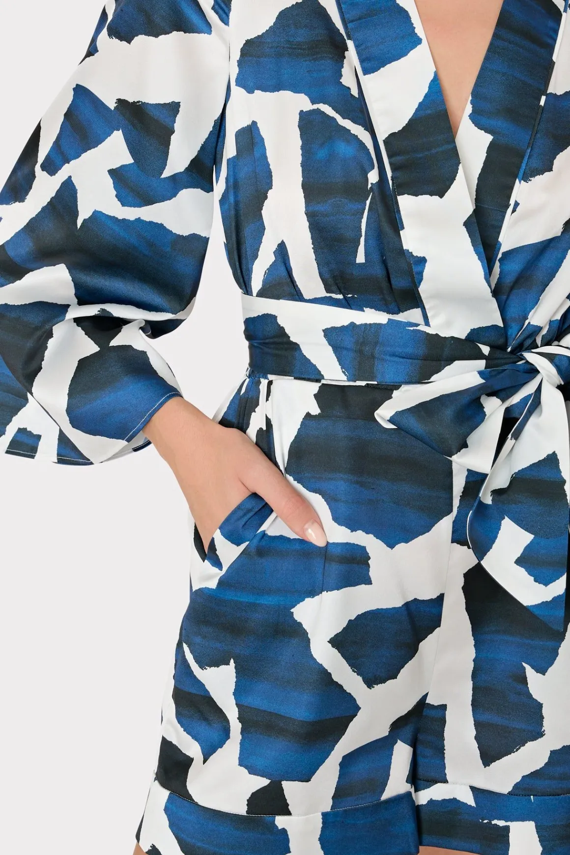 MILLY Cover-Ups-Ocean Puzzle Satin Romper Navy Multi