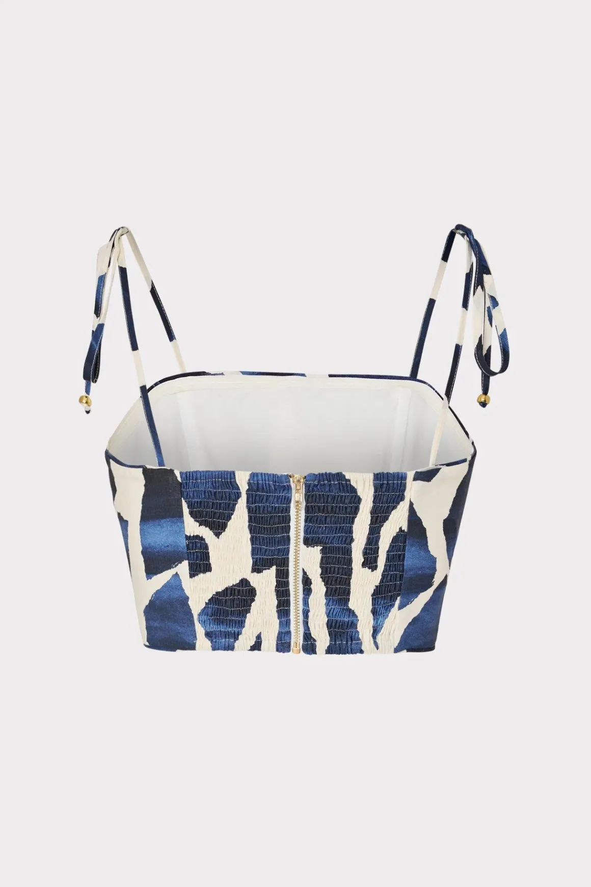 MILLY Cover-Ups-Ocean Puzzle Viscose Linen Tie Top Navy Multi