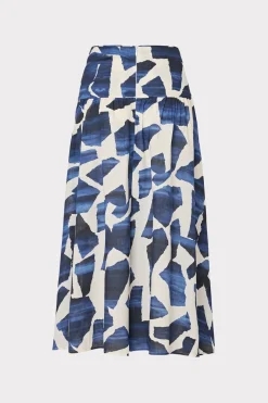 MILLY Cover-Ups-Ocean Puzzle Viscose Linen Skirt Navy Multi