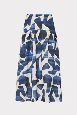 MILLY Jumpsuits & Rompers-Ocean Puzzle Viscose Linen Skirt Navy Multi