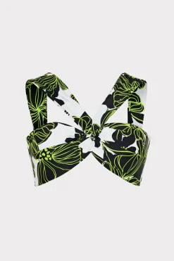 MILLY Bikinis-Olivia Sea Of Petals Draped Bandeau Top Chartreuse/Black