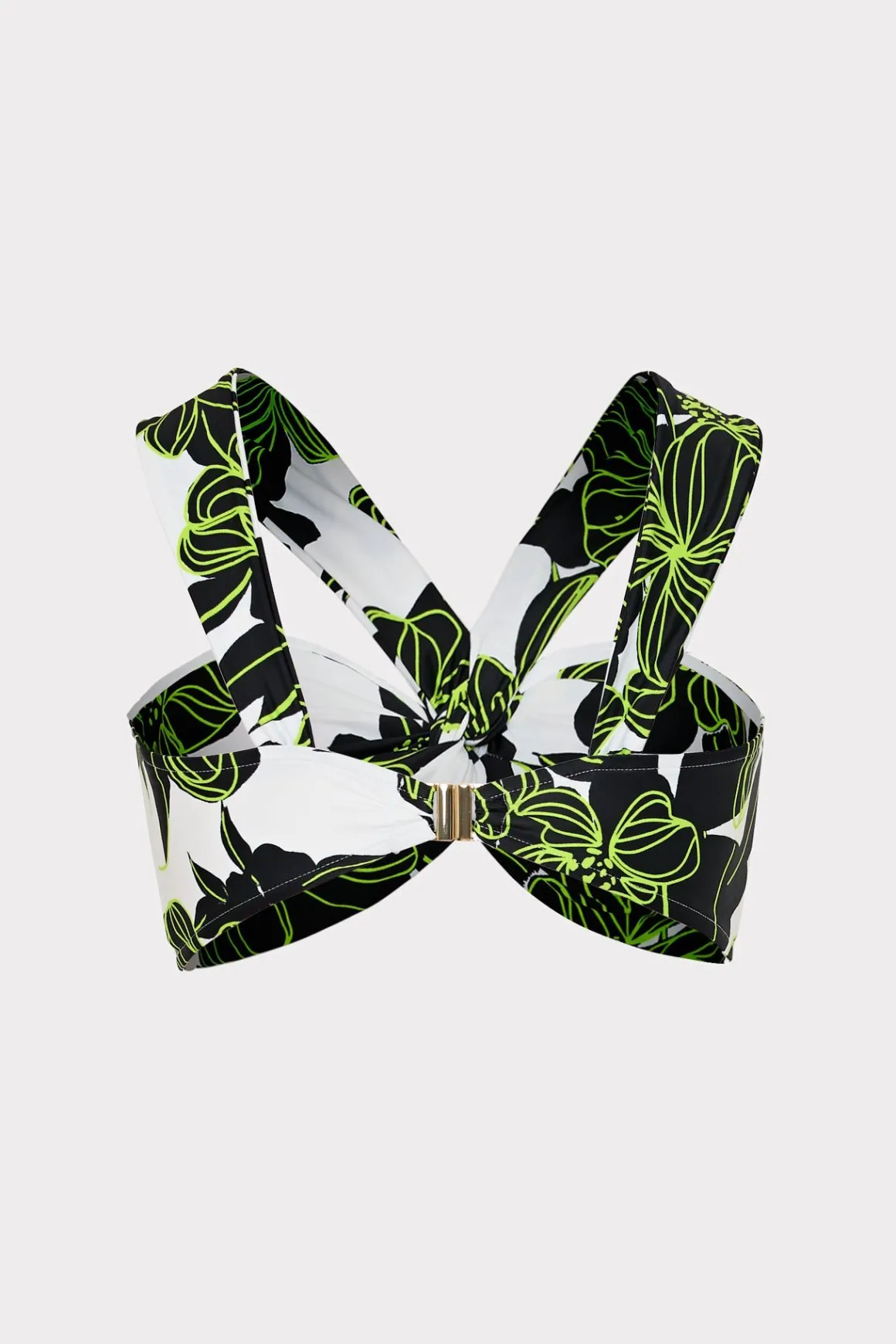 MILLY Bikinis-Olivia Sea Of Petals Draped Bandeau Top Chartreuse/Black