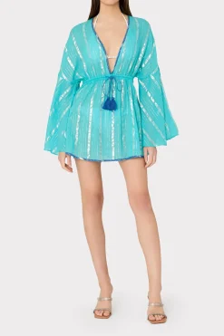 MILLY Cover-Ups-Olympia Lurex Stripe Coverup Dress Turquoise/Blue