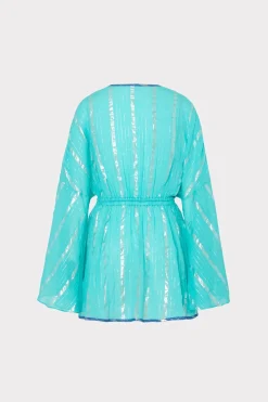 MILLY Cover-Ups-Olympia Lurex Stripe Coverup Dress Turquoise/Blue