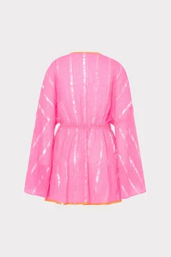 MILLY Jumpsuits & Rompers-Olympia Lurex Stripe Coverup Dress Pink/Coral