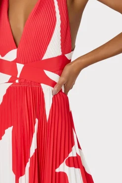 MILLY Evening Gowns-Oria Grand Foliage Pleated Dress Red/White