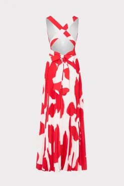 MILLY Evening Gowns-Oria Grand Foliage Pleated Dress Red/White