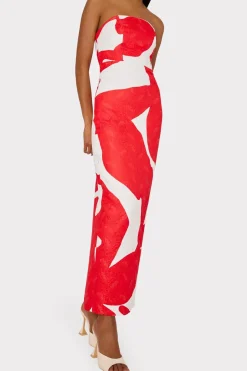 MILLY Maxi Dresses-Orion Grand Foliage Dress Red/White