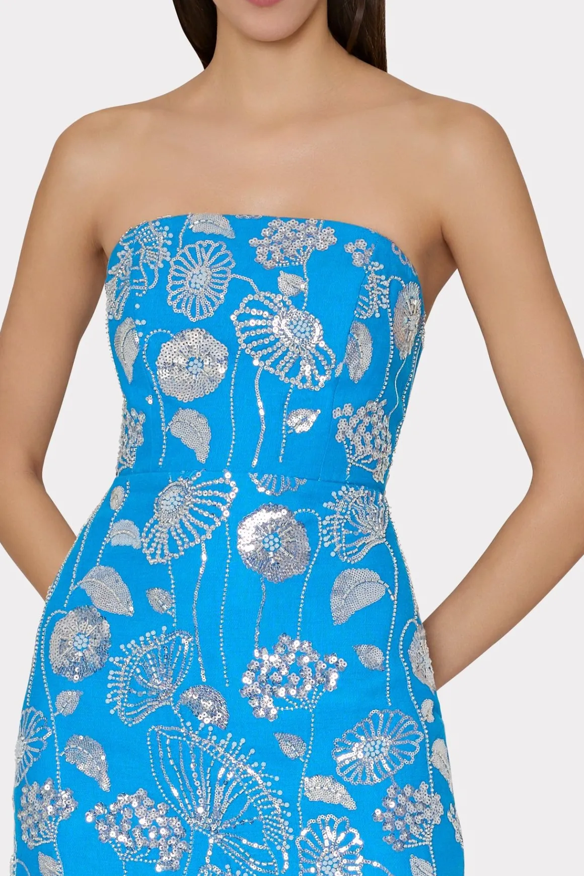 MILLY Maxi Dresses-Orion Sequin Embellished Linen Dress Blue/White