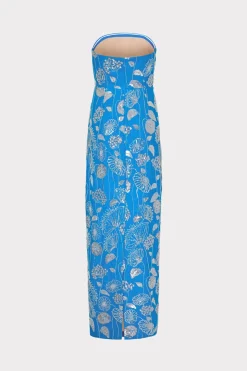 MILLY Maxi Dresses-Orion Sequin Embellished Linen Dress Blue/White
